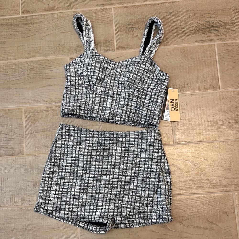 Chic Black and White Crop Top and Shorts Set